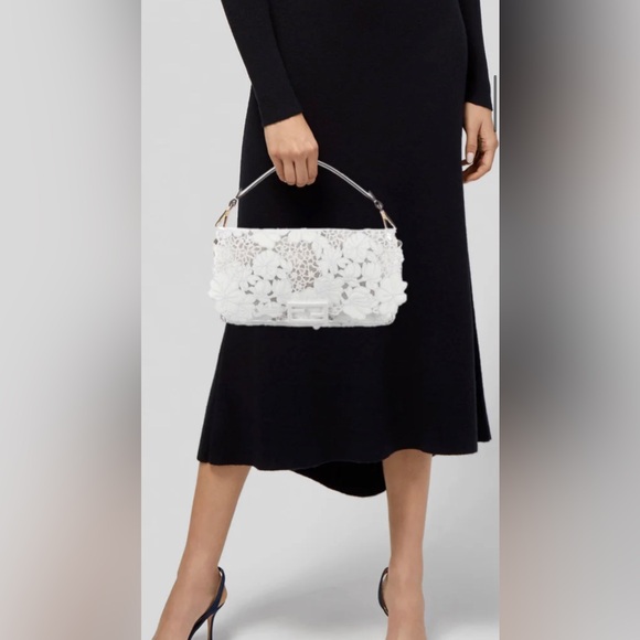 Rare Fendi white Lace and Patent leather Lazor Cutout Baguette Shoulder bag - Picture 1 of 15